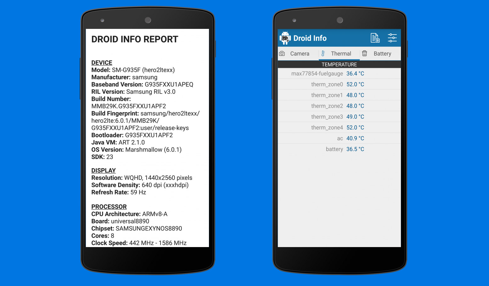 Droid Info Thermal Sensors and Report